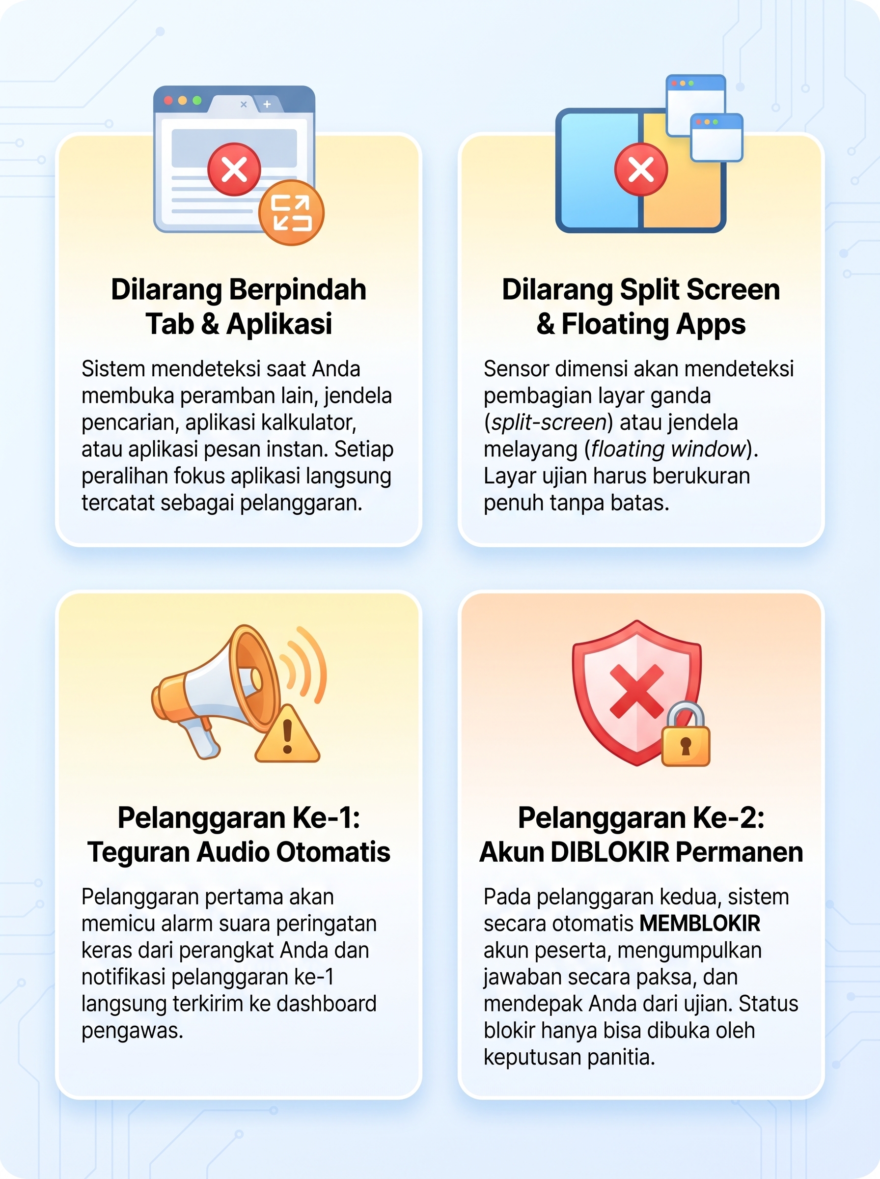 Infografis Tata Tertib & Sanksi Sistem Ujian Zianxy Secure
